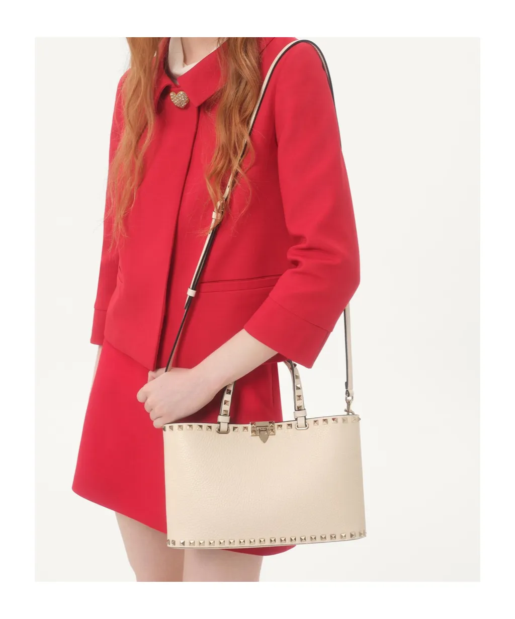 Valentino Garavani Rockstud Small Shopping Bag In Grainy Calfskin