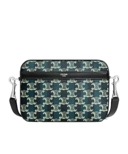 Small Messenger Bag In Striped Triomphe Canvas And Calfskin
