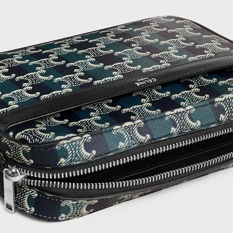 Small Messenger Bag In Striped Triomphe Canvas And Calfskin