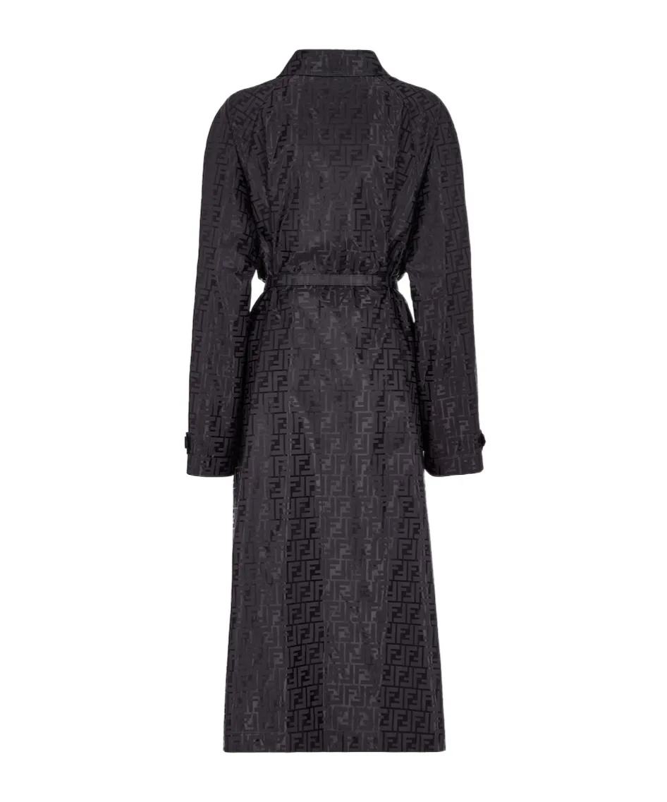 Black Ff Jacquard Fabric Trench Coat