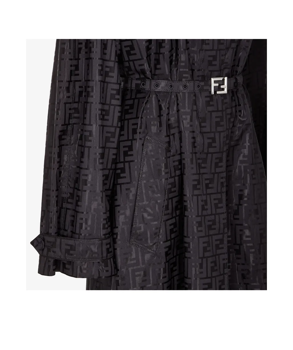 Black Ff Jacquard Fabric Trench Coat