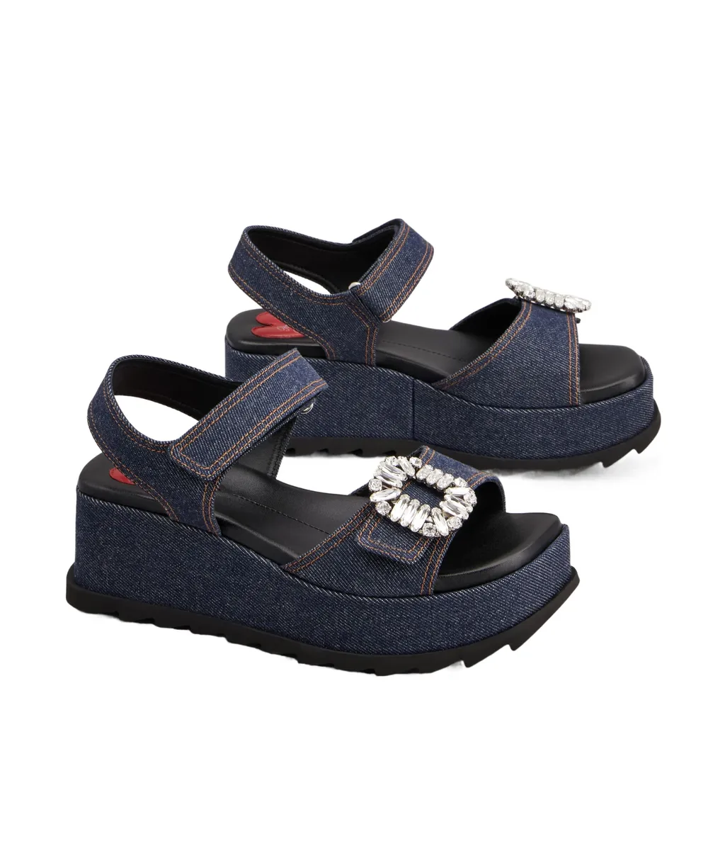 Slidy Viv' Wedge Sandals In Denim