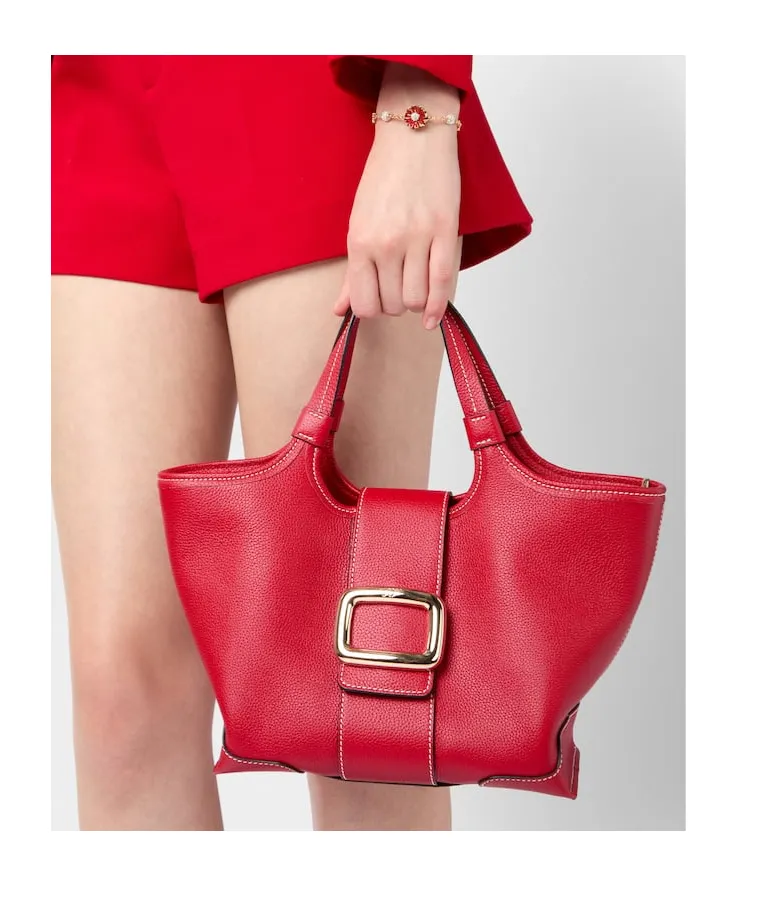 Viv' Choc Mini Shopping Bag In Leather