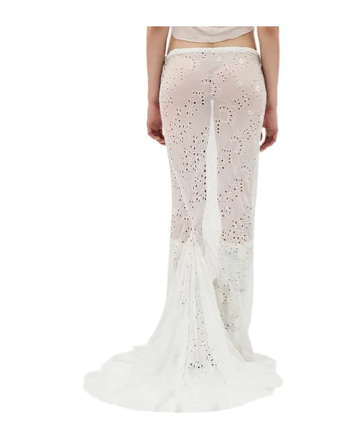 Long Bias Embroidered Skirt