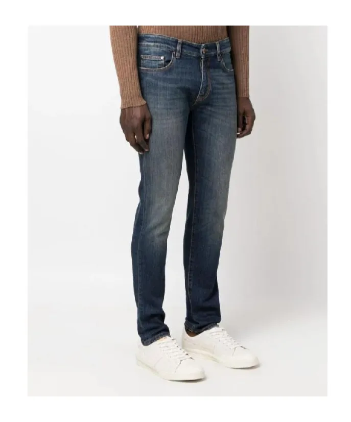 Pt Torino Logo-Patch Washed Slim-Cut Jeans