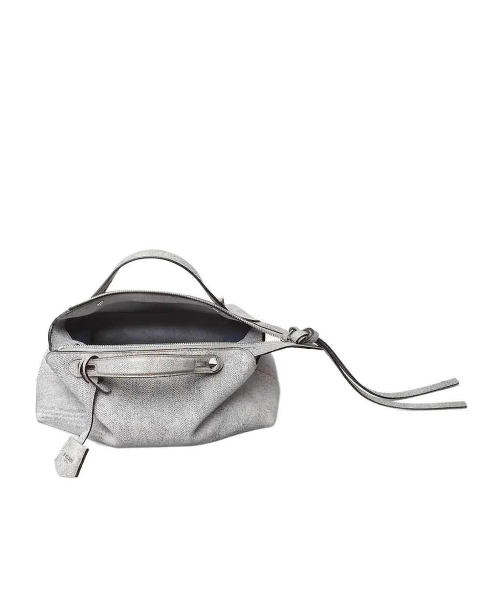 Gray Leather Bag With A Faded Denim Effect.