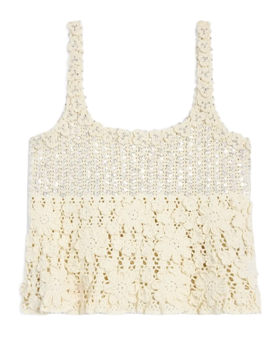 Embroidered Crop Top In Crocheted Cotton
