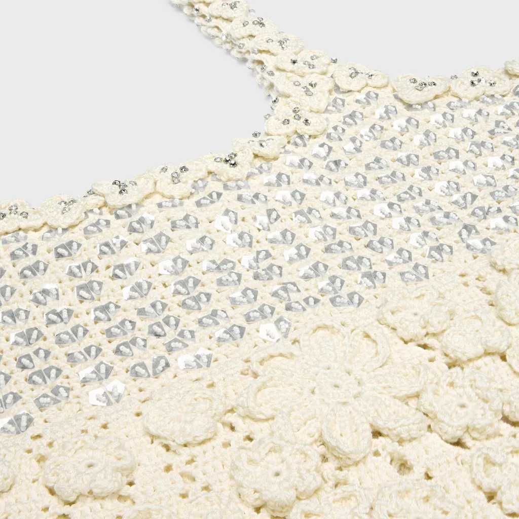 Embroidered Crop Top In Crocheted Cotton
