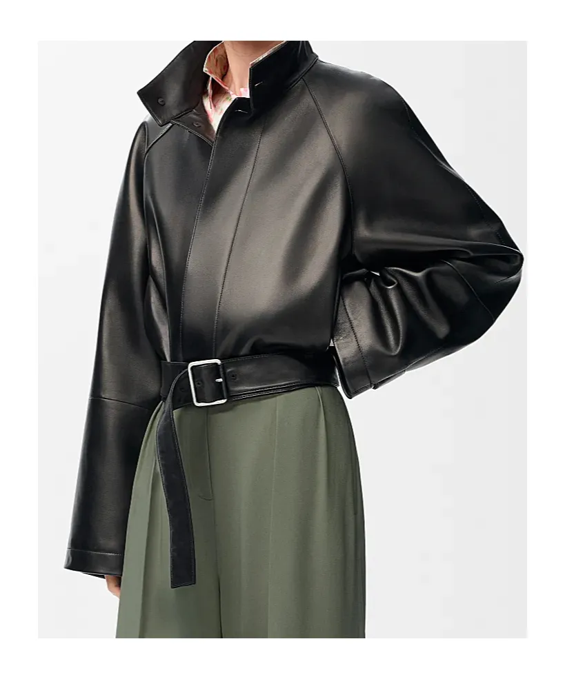 Long-Sleeved Leather Jacket
