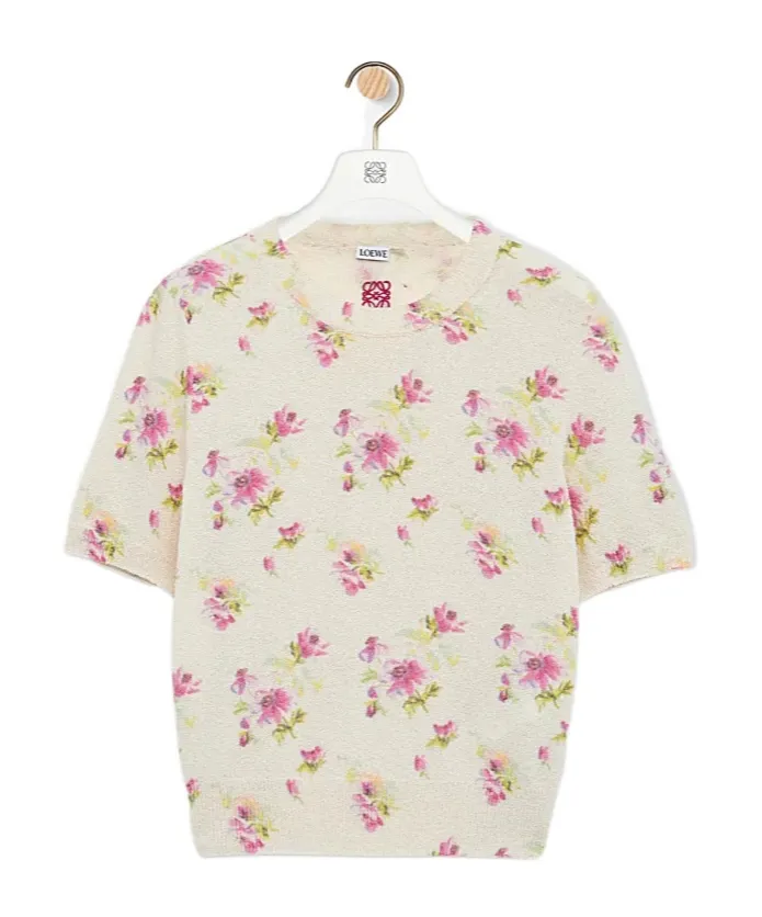 Loewe Floral Print Knit Short-Sleeve Top