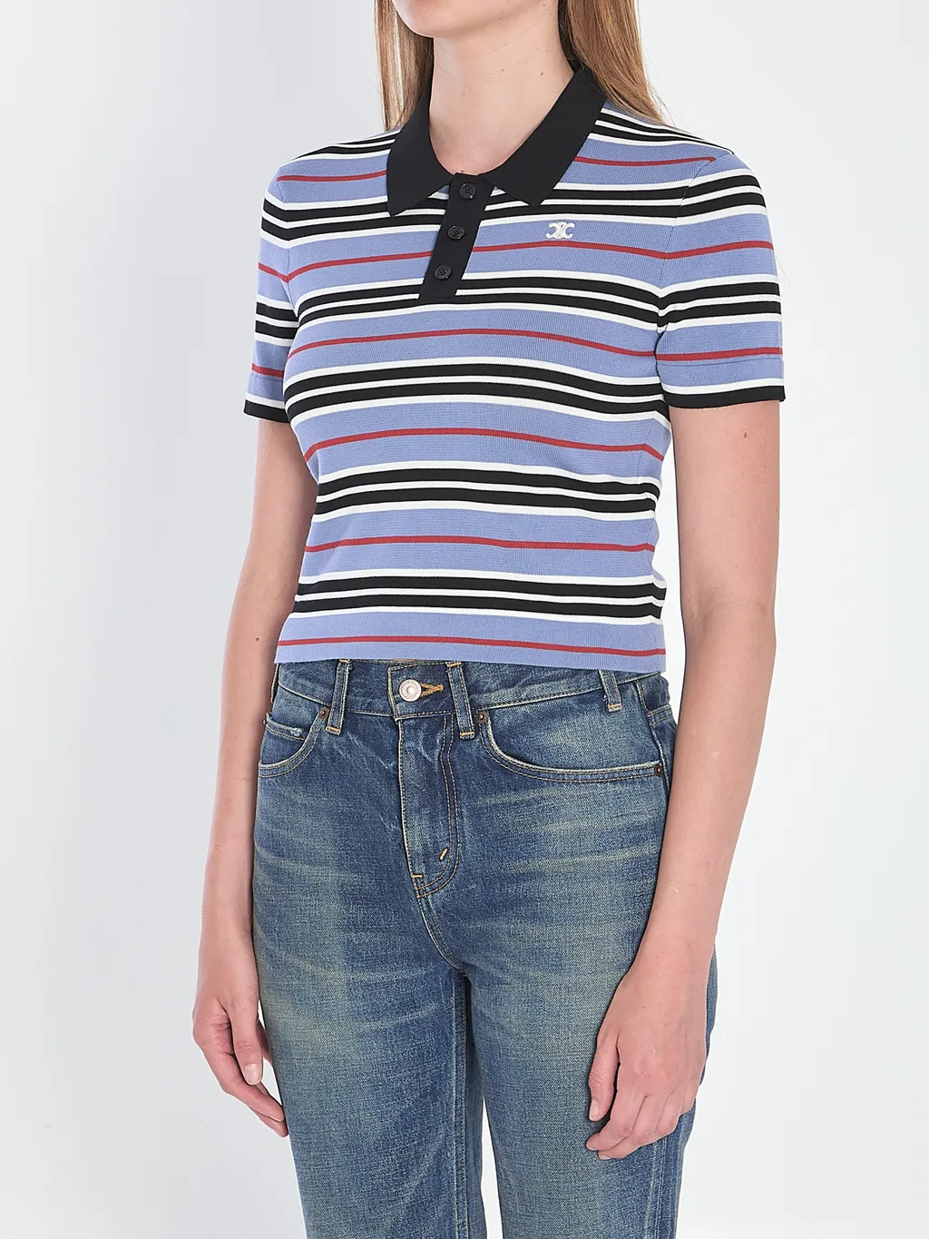 Cropped Polo In Striped Cotton