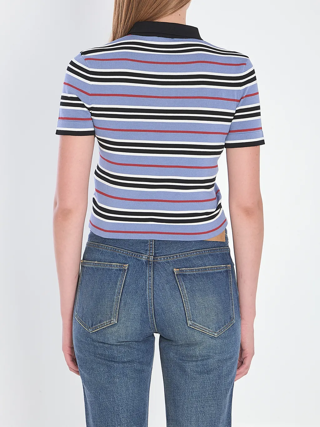 Cropped Polo In Striped Cotton