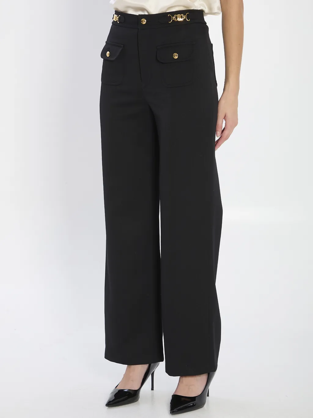 Pants With Gourmettes In Diagonal Wool