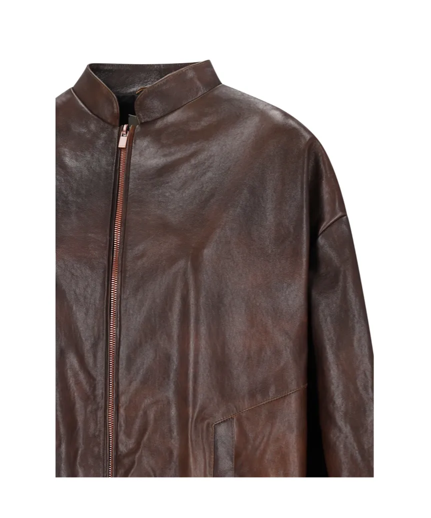 Magda Butrym Leather Zipped Bomber Jacket