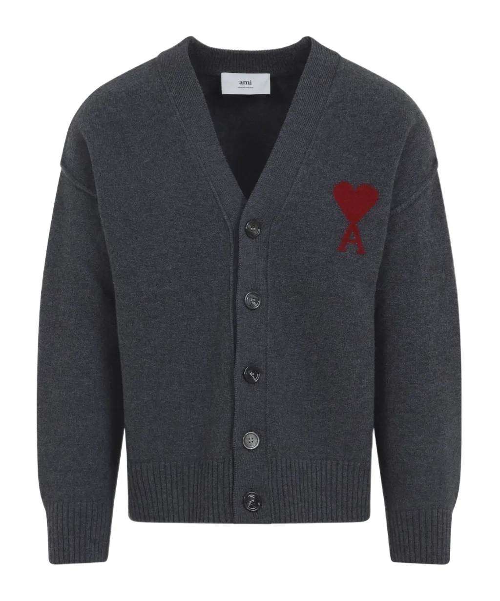 Ami Paris Ami De Coeur V-Neck Cardigan