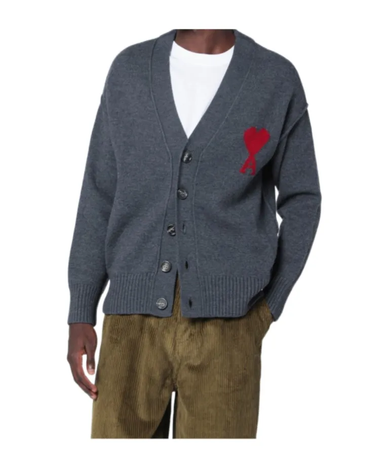 Ami Paris Ami De Coeur V-Neck Cardigan