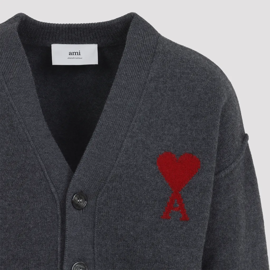 Ami Paris Ami De Coeur V-Neck Cardigan