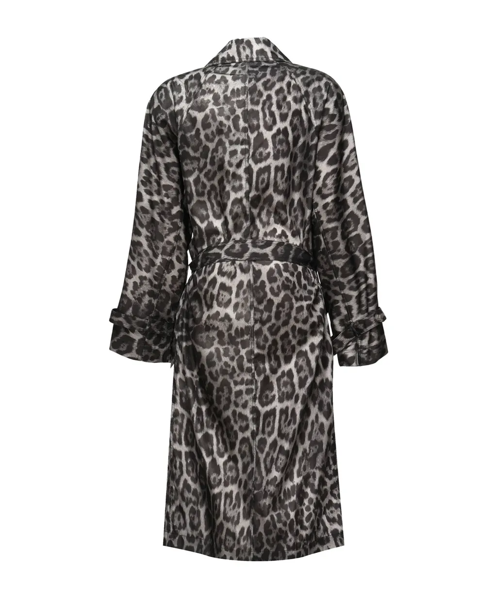 Beltd Trench Coat With Leopard Print