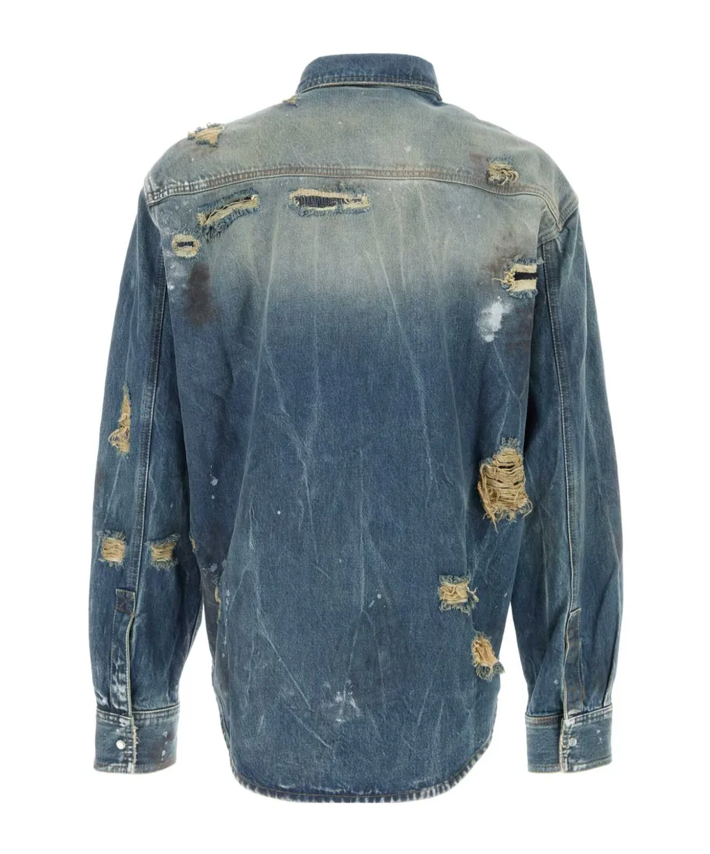 Vetements Distressed Long Sleeved Denim Shirt