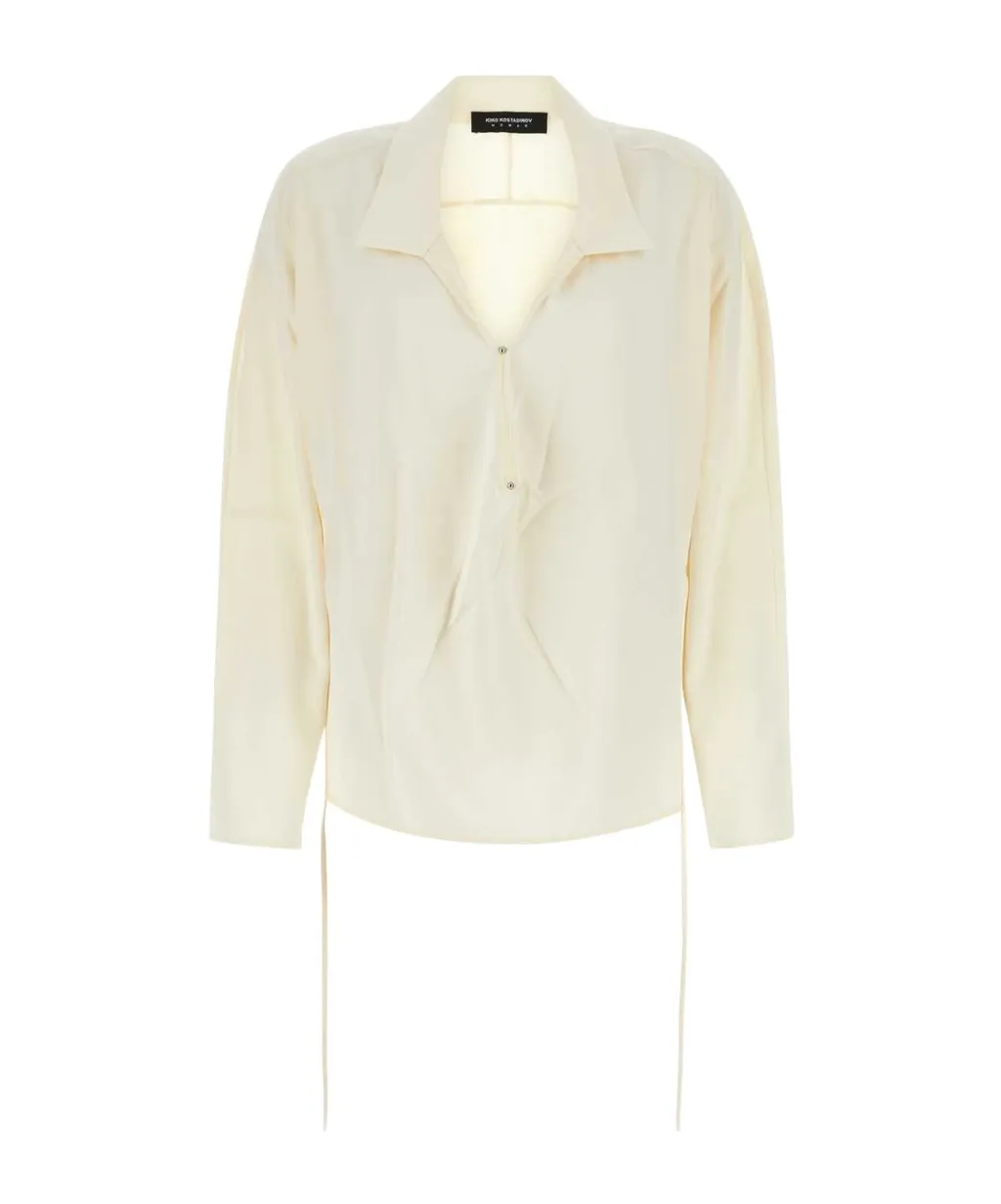 Kiko Kostadinov Long-Sleeved V-Neck Drawstring Blouse