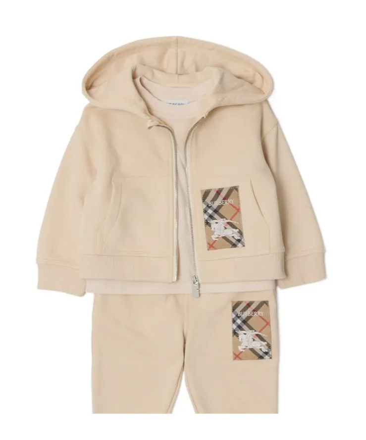 Check Label Cotton Zip Hoodie