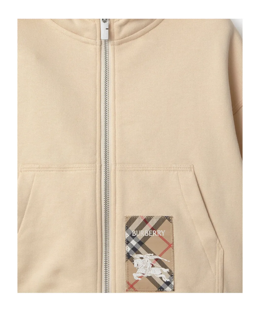 Check Label Cotton Zip Hoodie