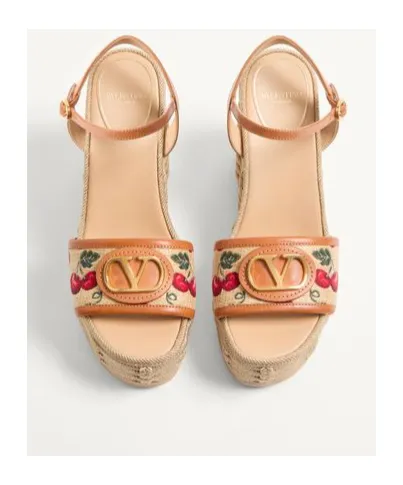 Valentino Vlogo Signature Cherryfic-Printed Open Toe Sandals