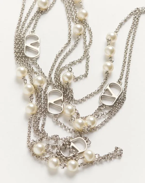 Vlogo Signature Metal Necklace With Swarovski® Pearls