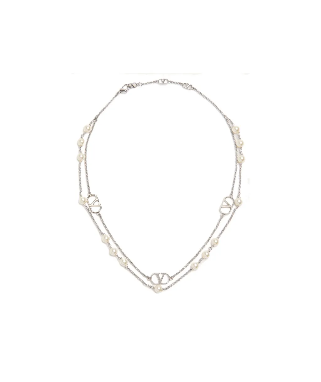 Vlogo Signature Metal Necklace With Swarovski® Pearls
