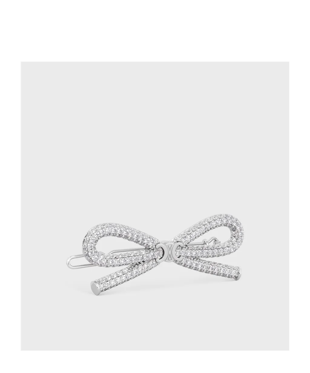 Celine Bow Hair Clip In Strass And Brass With Rhodium Finish