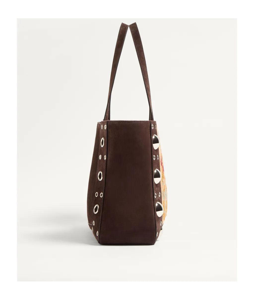 Valentino Vlogo Plaque Floral Embroidered Tote Bag