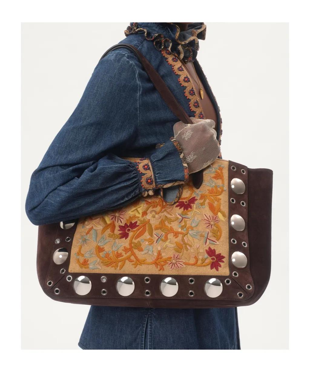 Valentino Vlogo Plaque Floral Embroidered Tote Bag