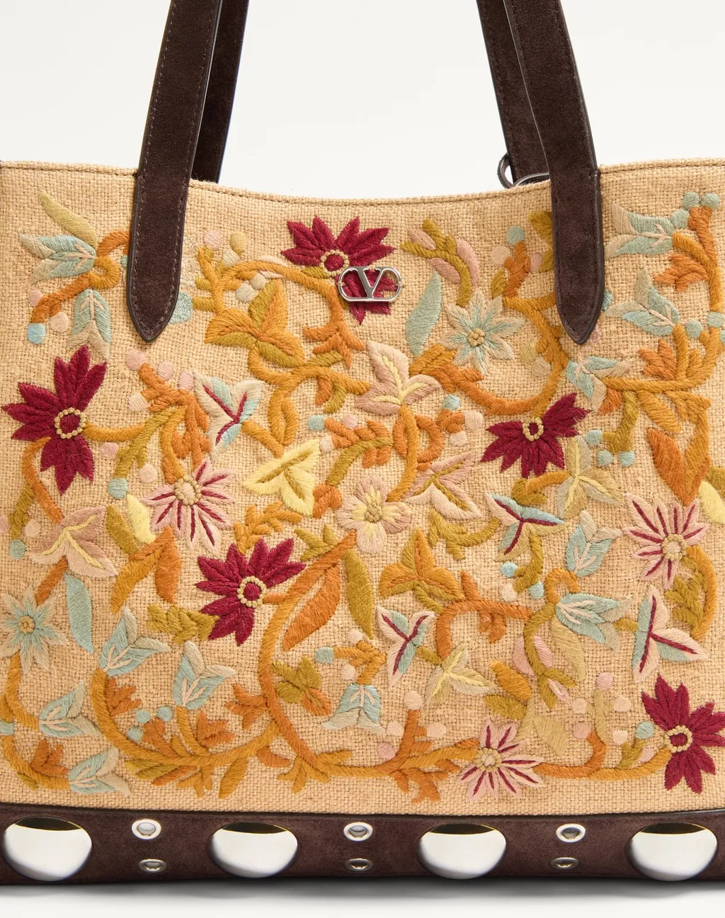 Valentino Vlogo Plaque Floral Embroidered Tote Bag