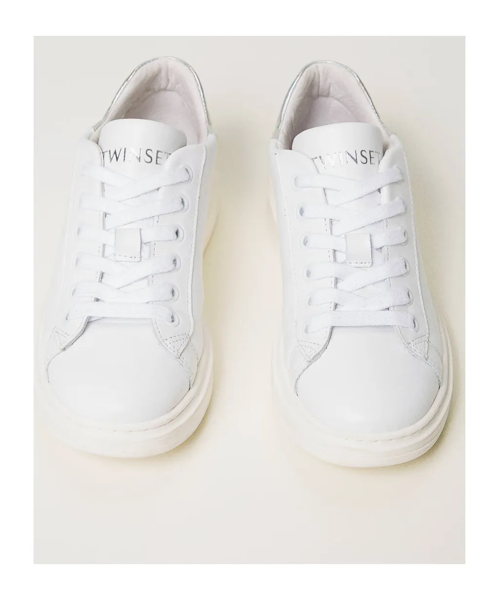 Iridescent-Detail Leather Sneakers