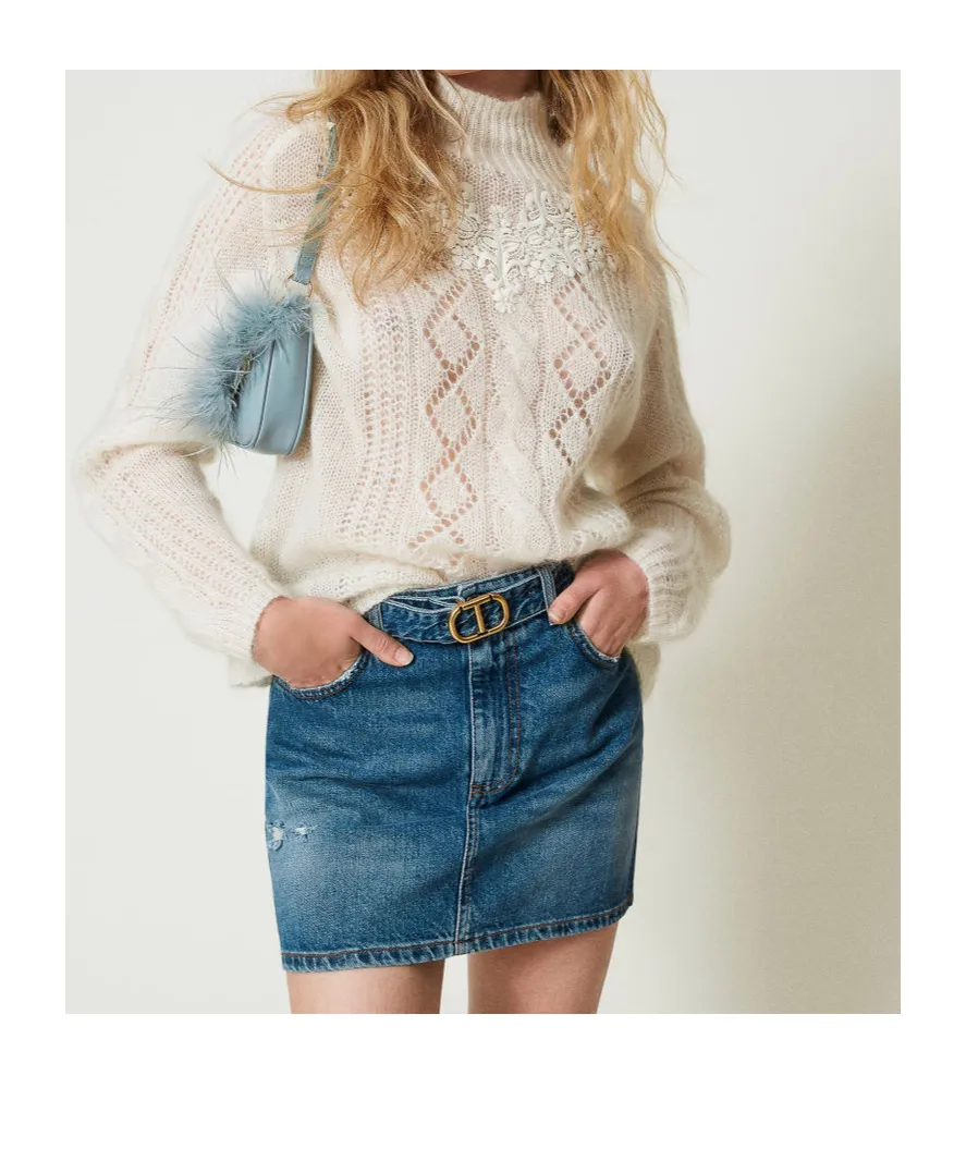 Logo-Plaque Denim Skirt