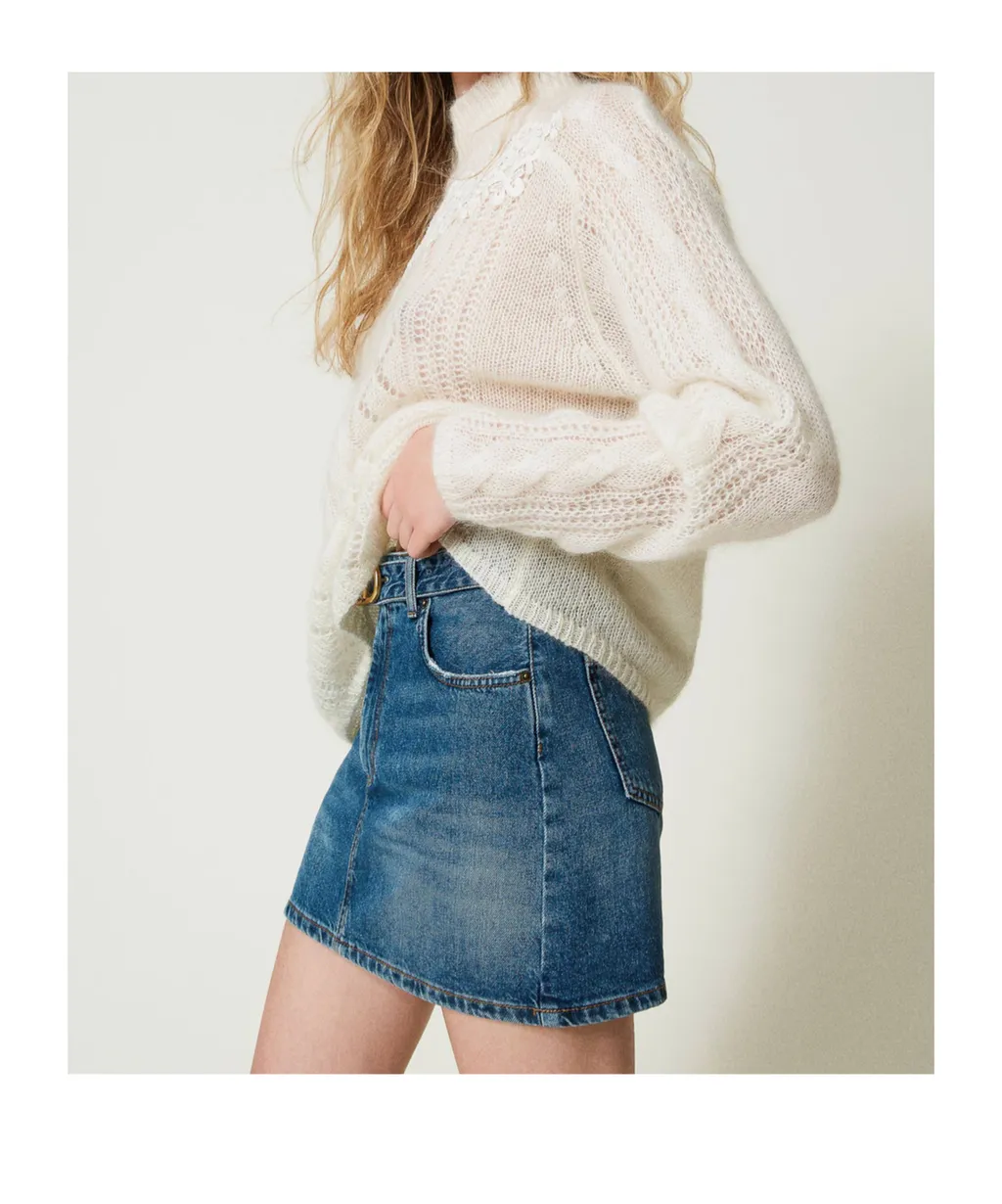 Logo-Plaque Denim Skirt