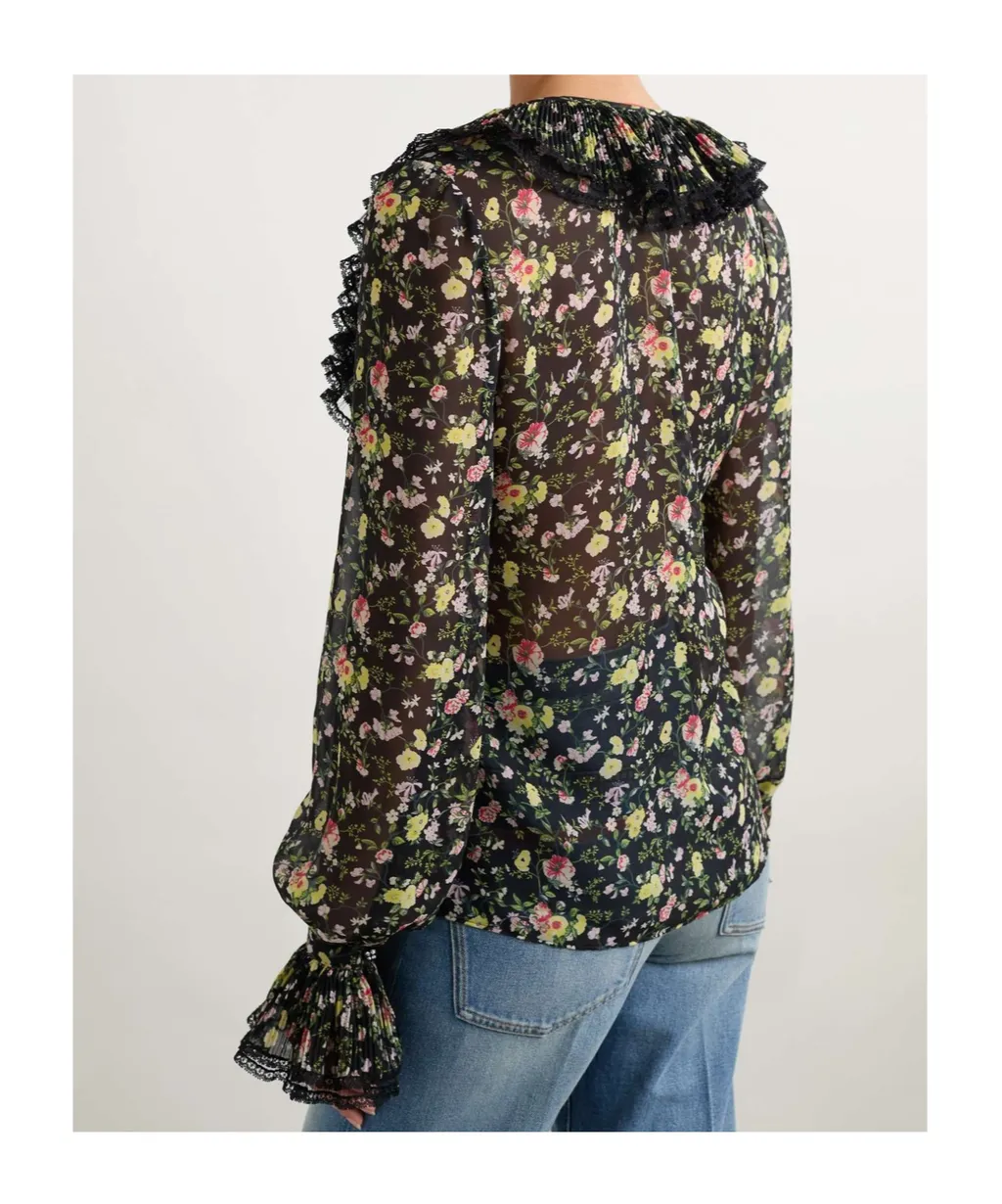 Ruffled Printed Silk Shirt