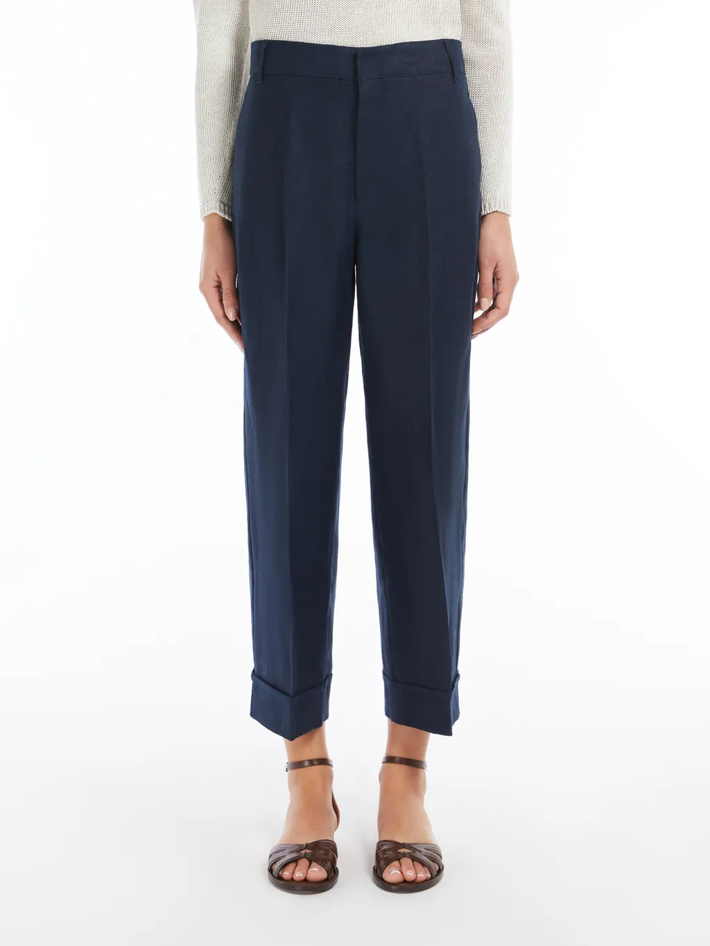 Straight-Fit Linen Canvas Trousers