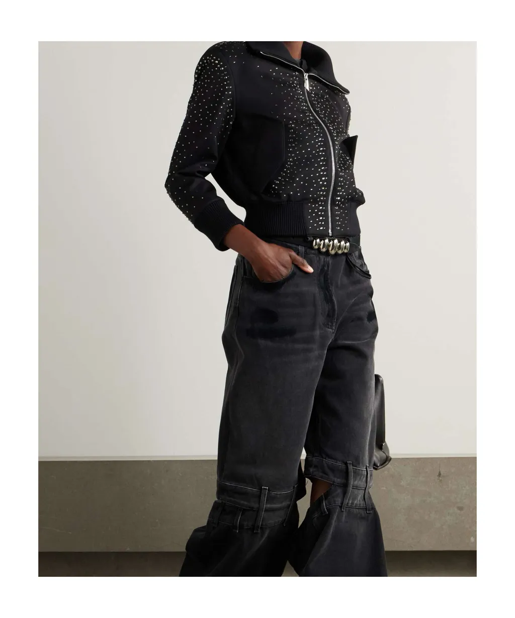 Crystal-Embellished Twill Bomber Jacket