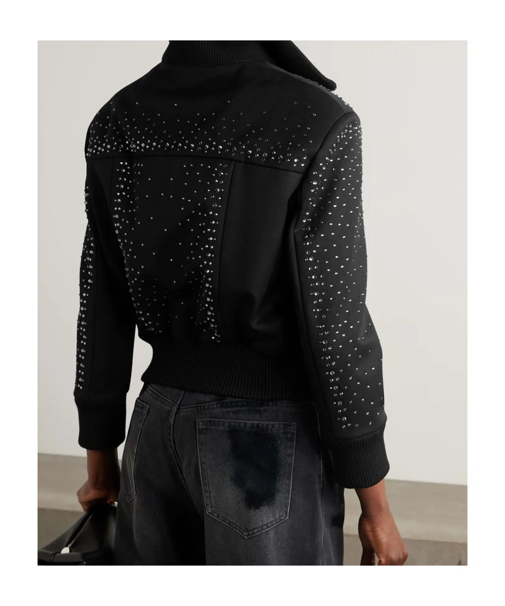 Crystal-Embellished Twill Bomber Jacket
