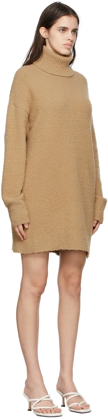 Tan High-Necked Knitted Dress