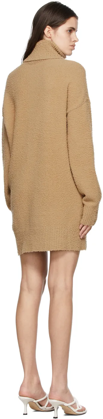 Tan High-Necked Knitted Dress