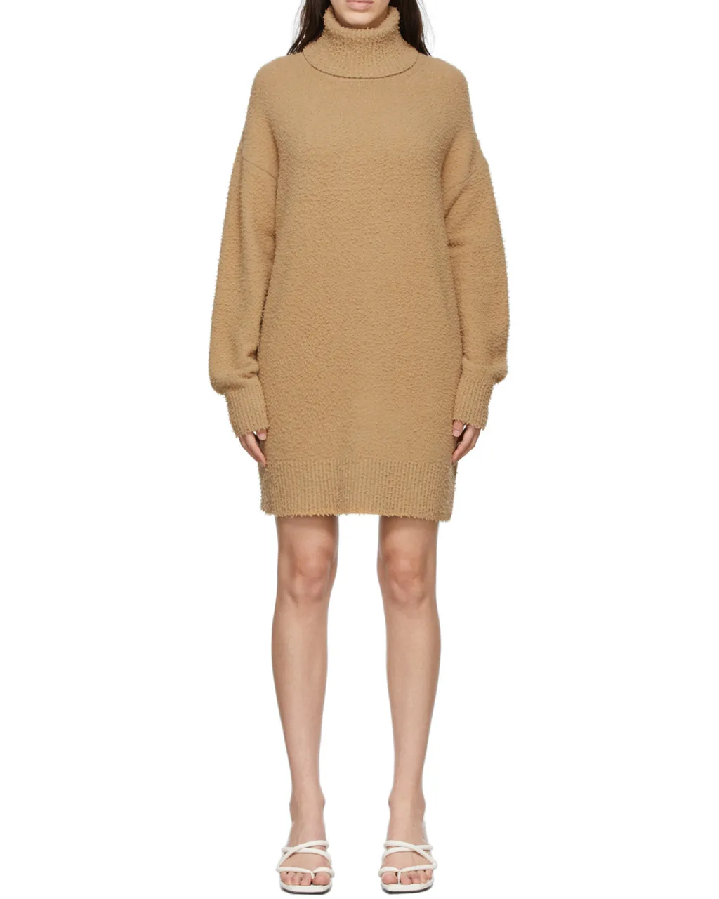 Tan High-Necked Knitted Dress