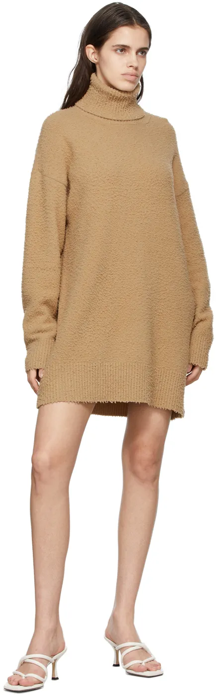 Tan High-Necked Knitted Dress