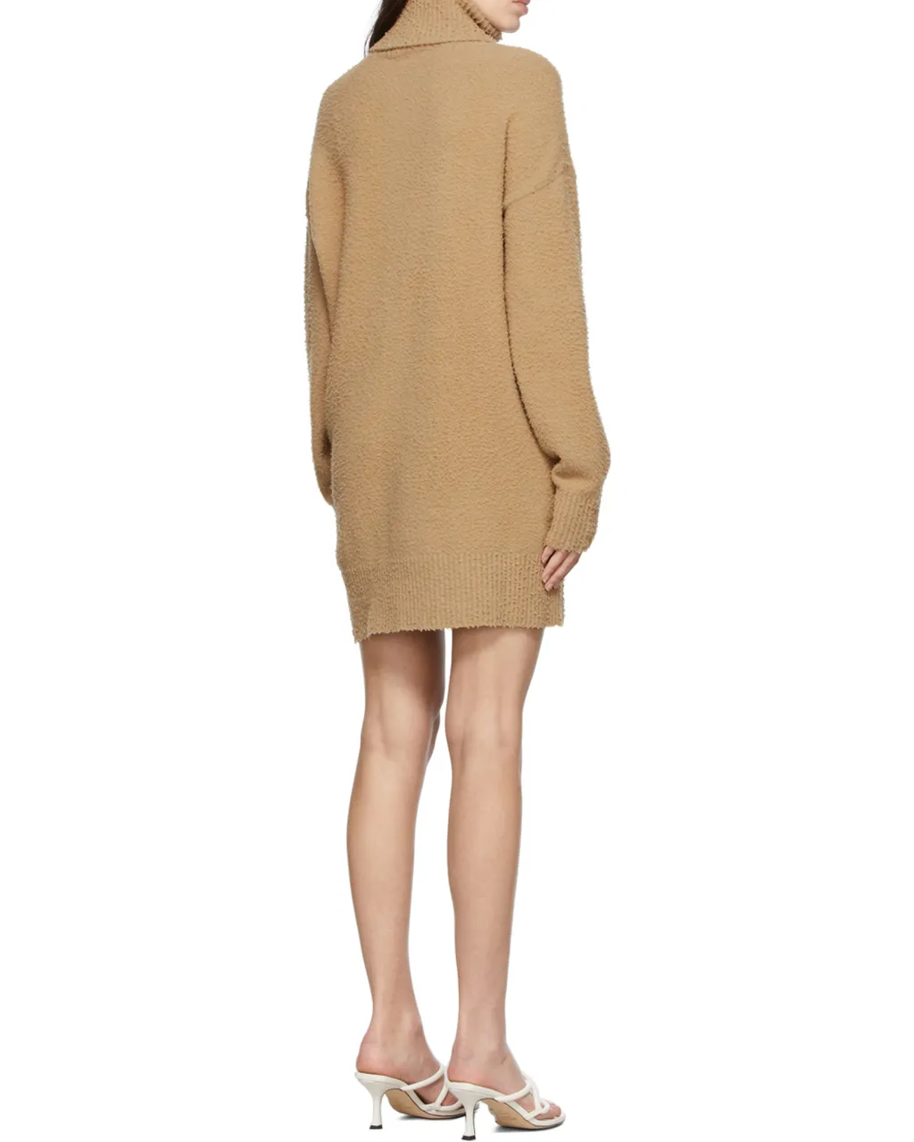 Tan High-Necked Knitted Dress
