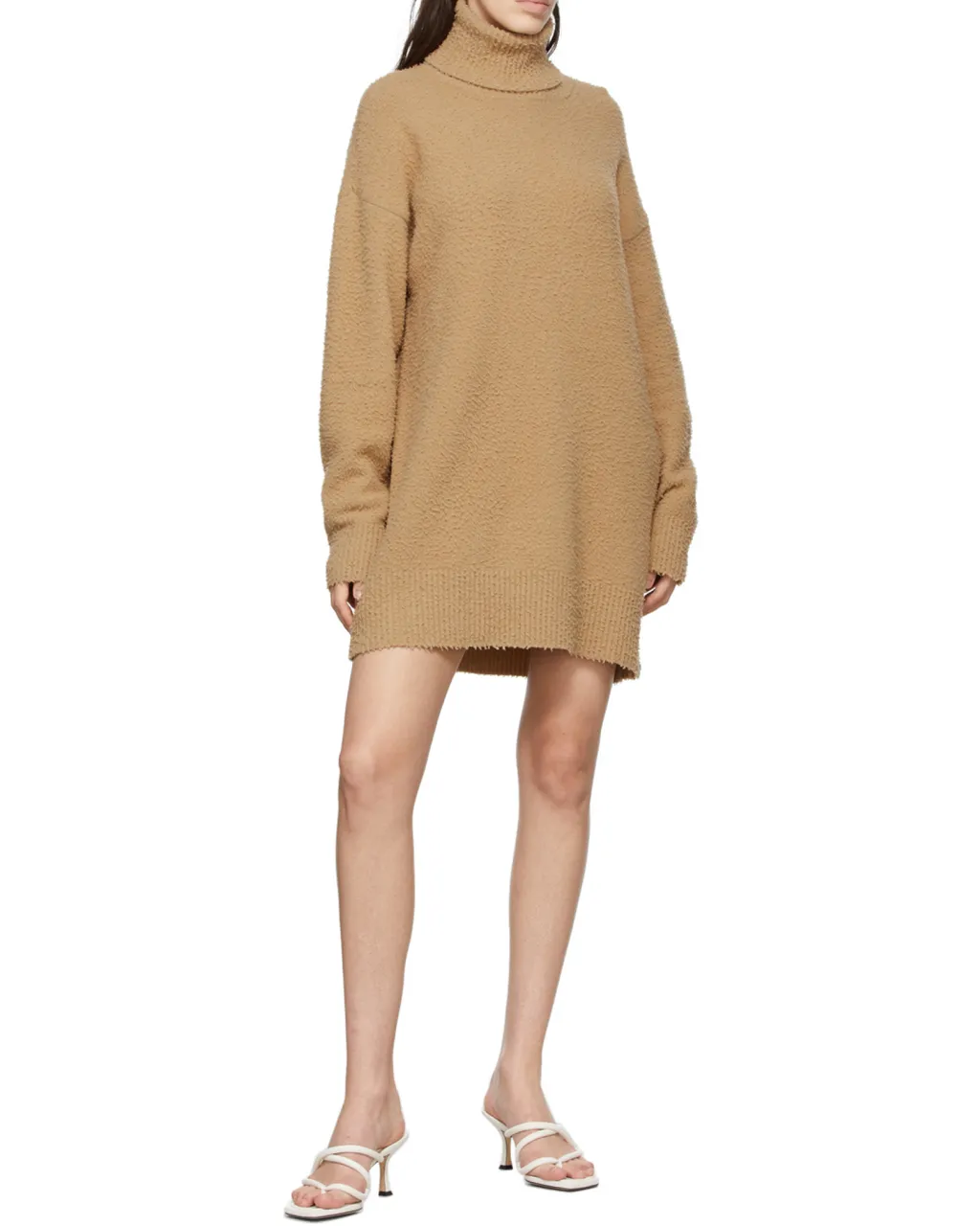 Tan High-Necked Knitted Dress