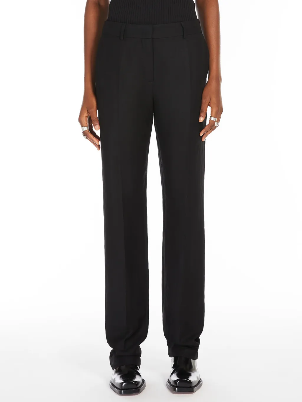 Flared Viscose And Linen Twill Trousers