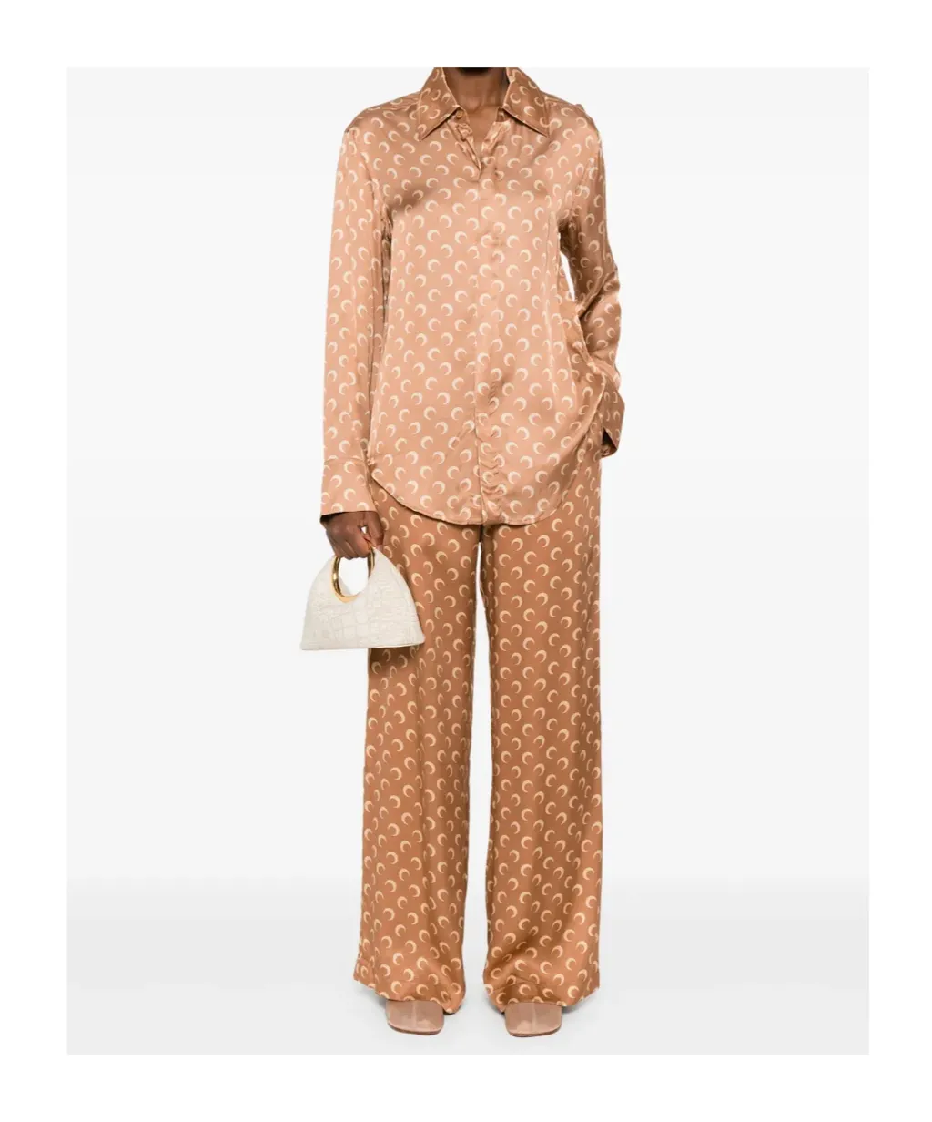 Marine Serre Moon-Jacquard Wide-Leg Trousers