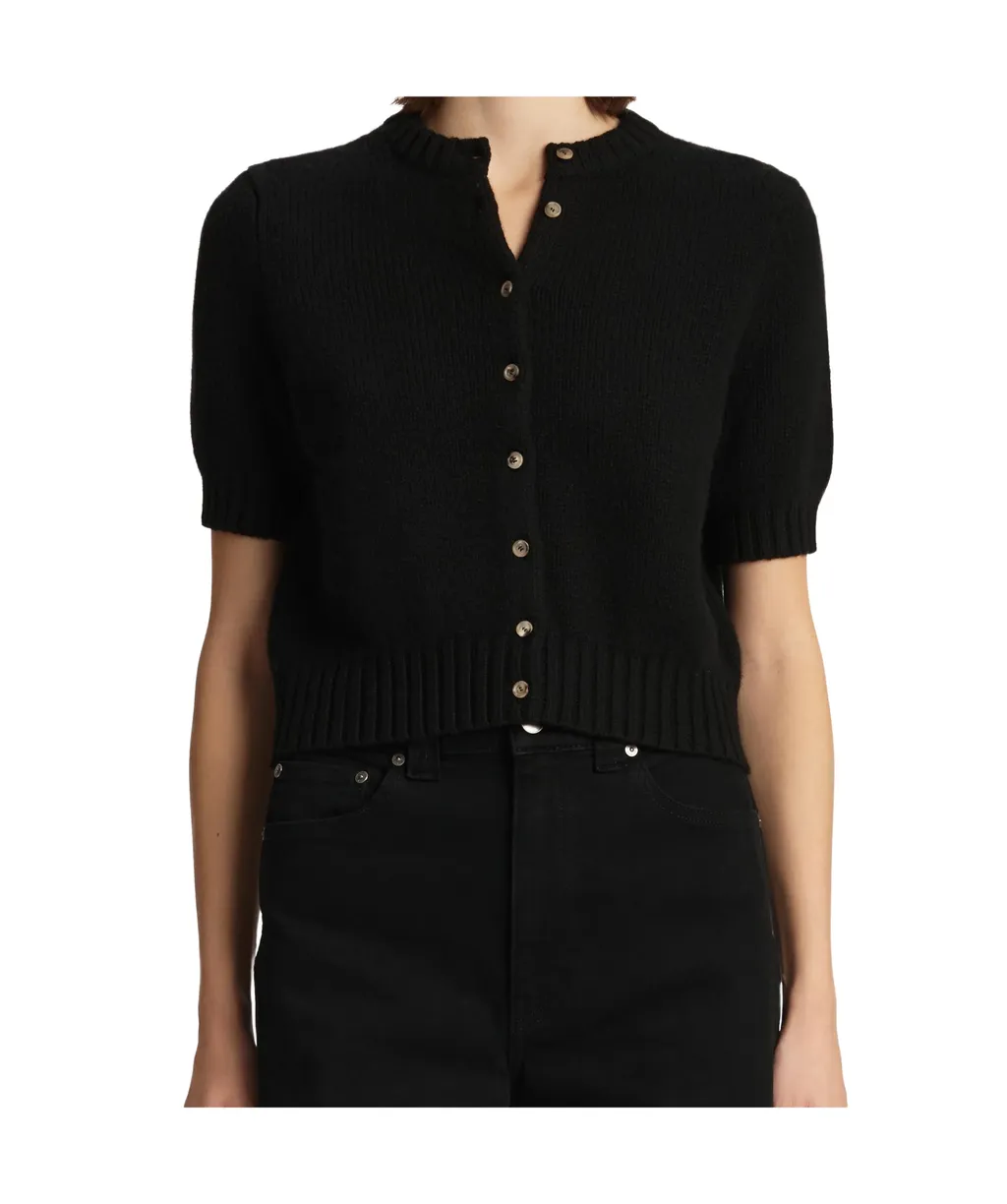 Short-Sleeve Button-Up Cardigan