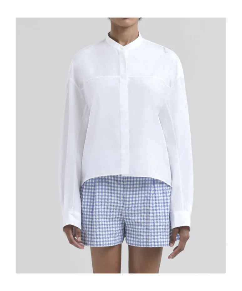 White Organic Cotton Shirt With Mandarin Collar And Marni Symbol